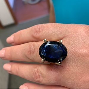 Sapphire/gold large prong ring